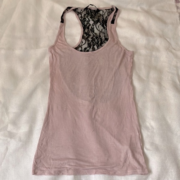 Pink long tank top with lace back - Picture 1 of 4